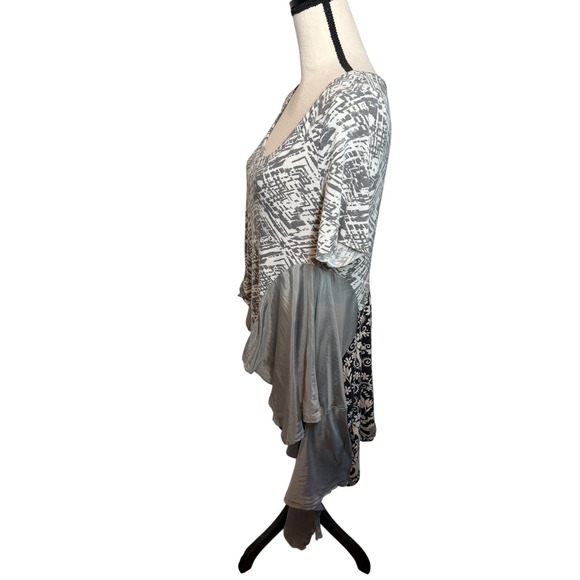 The Morgan Factory Mixed Media Boho Tunic Top Grey Geometric Floral Medium Large - Picture 7 of 9